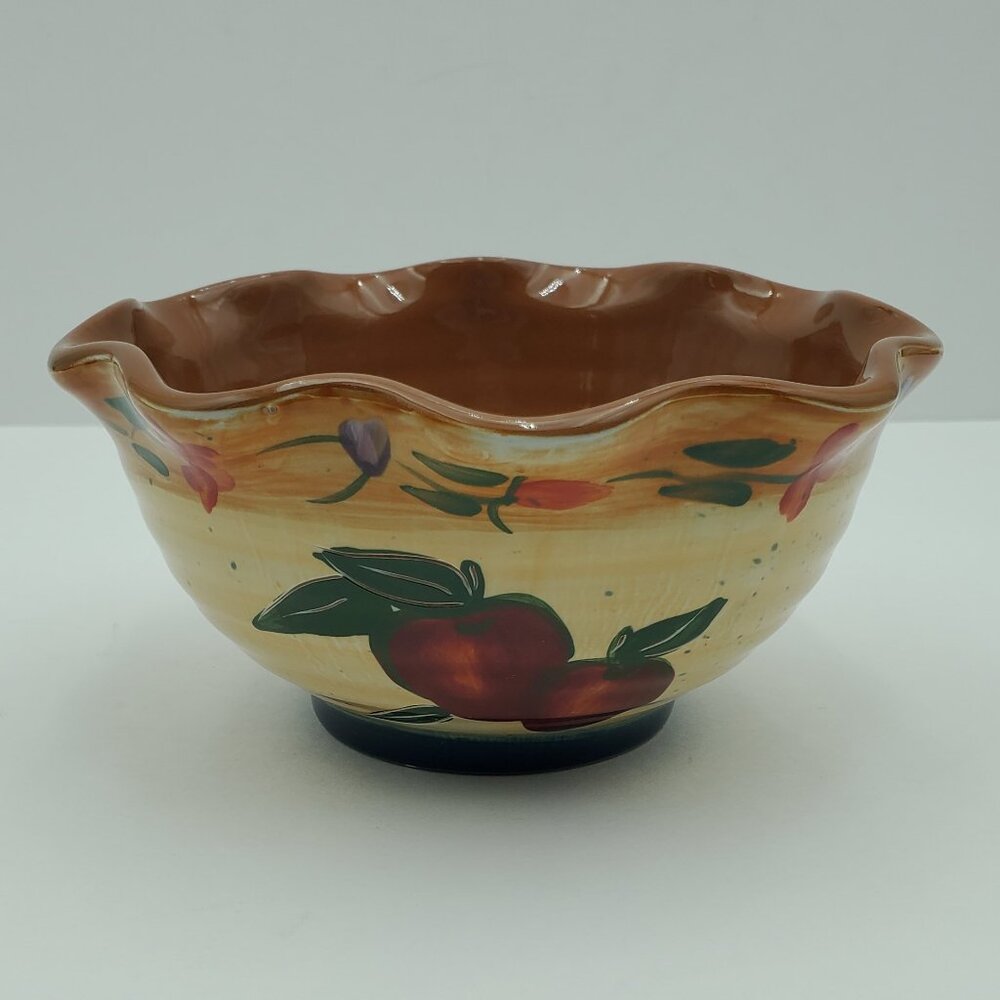 Giftcraft Country Fair Apple Mixing Bowl 2003 Ribbed Ruffled Edge Serving Bowl